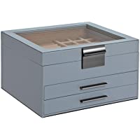 Los mejores  - SONGMICS Caja de Joyas con Tapa de Vidrio- Caja Joyero de 3 Niveles con 2 Cajones- Regalo para los Seres Queridos- Azul…